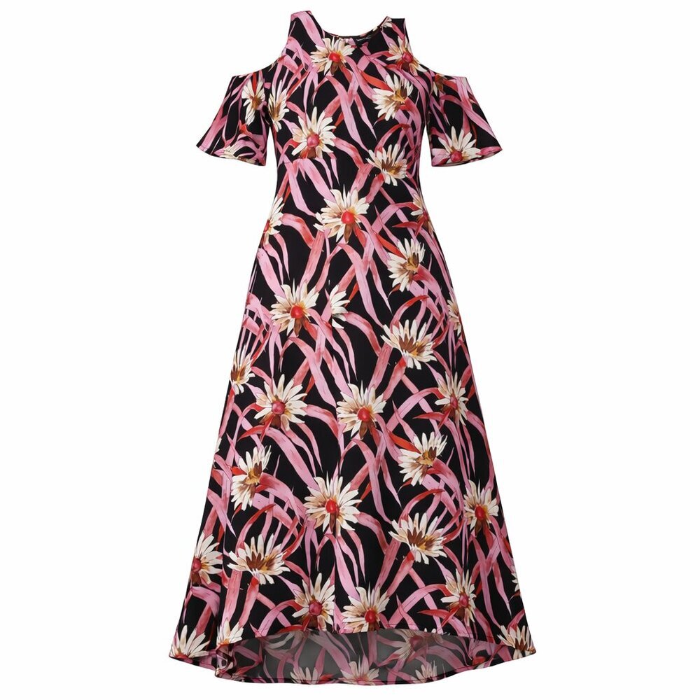 Who What Wear Floral Midi Dress Short Sleeve Black Pink | Size L